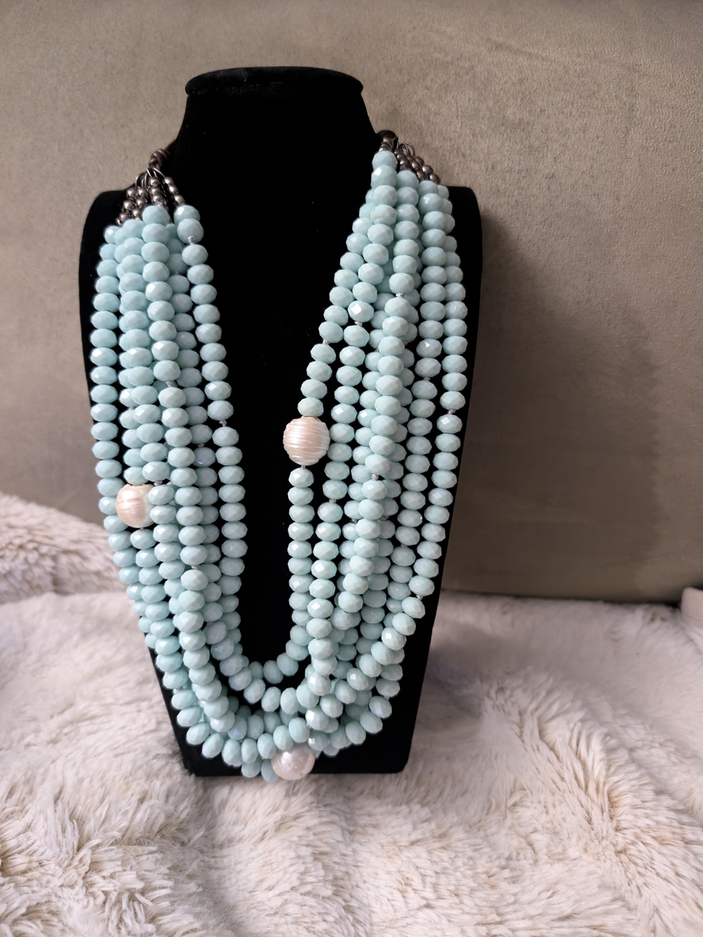 Multi-Strand Light Aqua Beaded Necklace - Women Jewelry